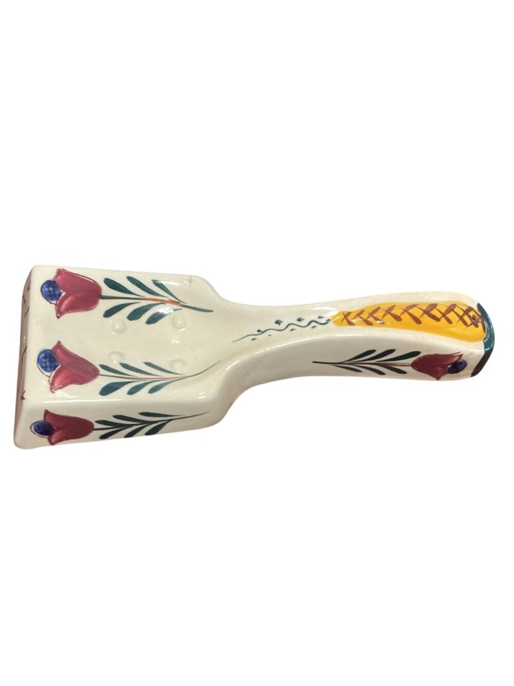 Vtg Hand Painted Ceramic Spoon Rest With Tulip Design Made In Japan 8" x 3"